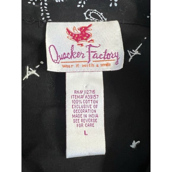 Quacker Factory Vintage Black Denim Jacket Bandanna Sequins Paisley Size Large - Picture 13 of 14